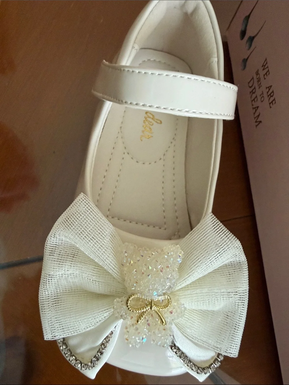 Girls Cream Patent Mary Jane with Decorative Bow